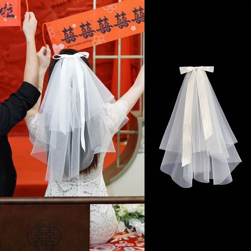 李一桐同款头纱领证登记求婚新娘头纱可爱拍照道具白色软纱头饰品 - 图1