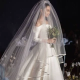 Варли невеста главное свадебное платье Длиное трейлер хвост вуаль белый шампанский голов украшения супер сказочный формат свадебное фото Panton