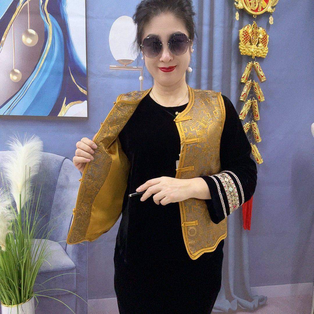 春秋新款正版新中式国风提花马夹包边工艺盘扣妈妈女装马甲坎肩潮,淘宝优惠券,粉丝福利购,淘宝优惠卷