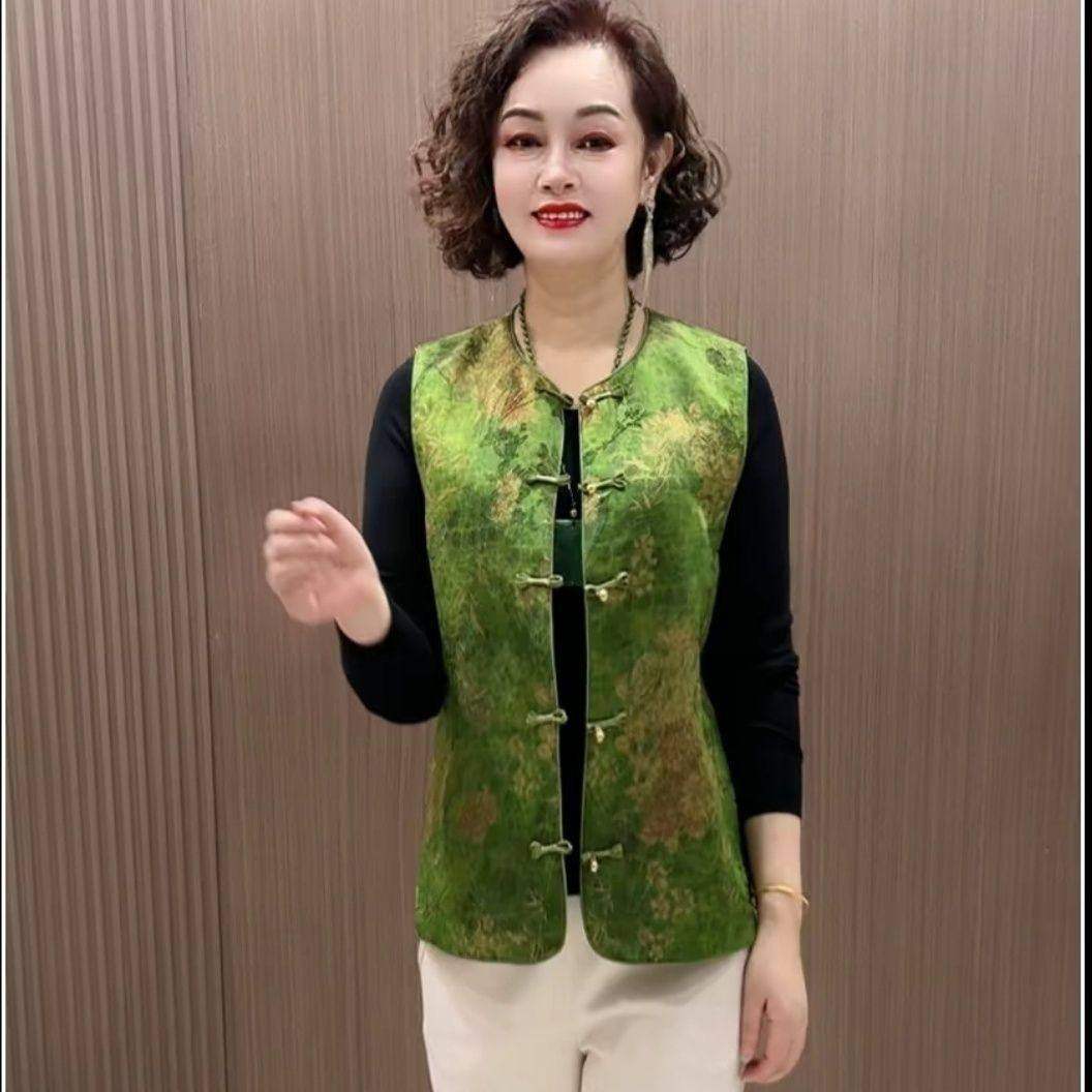 中式国风盘扣提花无袖外搭背心背心春秋新款坎肩复古时尚宽松妈妈,淘宝优惠券,粉丝福利购,淘宝优惠卷