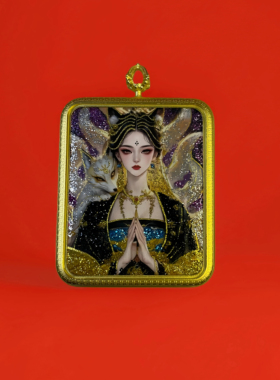 正品梵仙山九尾狐唐卡吊坠定制