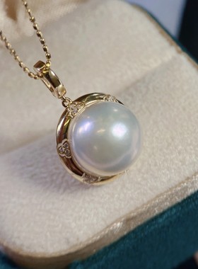 18k金配件不含珍珠 简约圆形吊坠 万能扣头 百搭链子 白锆镶嵌