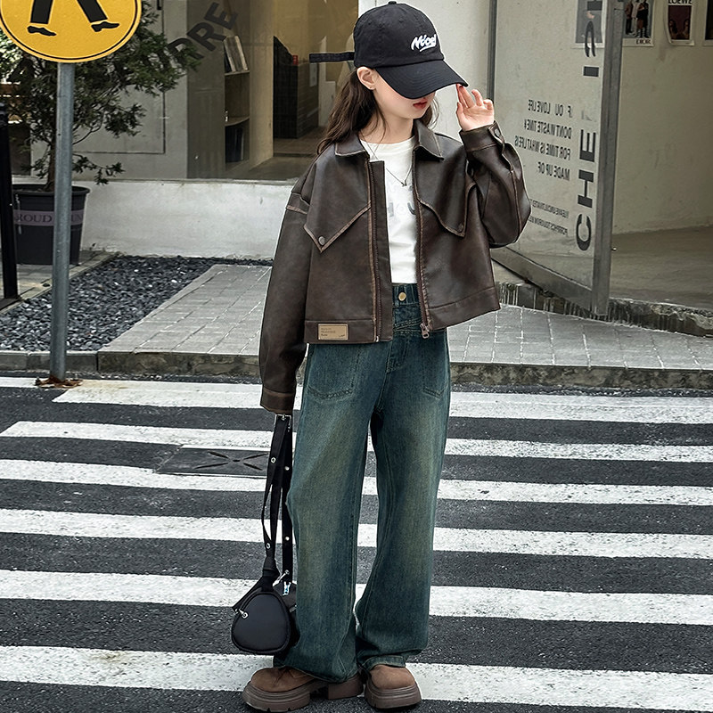 女童皮衣外套2025新款春秋装儿童洋气时髦中大童女孩休闲夹克上衣,淘宝优惠券,粉丝福利购,淘宝优惠卷