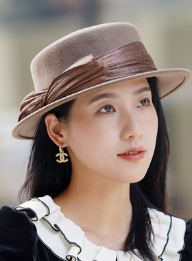平顶毛呢帽逛街休闲女秋冬平檐