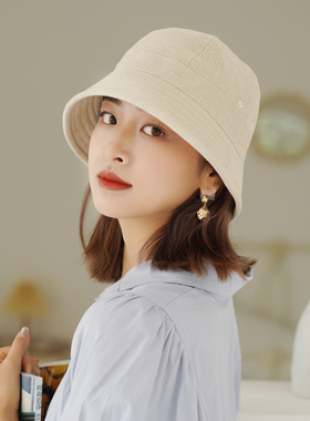 春夏女日系棉麻遮阳防晒渔夫帽