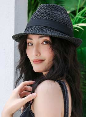 草帽镂空夏季户外防晒遮阳纸草