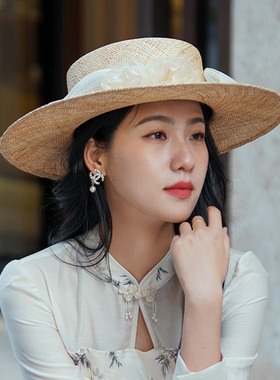 秋印平顶礼帽度假仙女风女夏