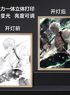 鬼灭之刃素描灯光动漫卡通相框