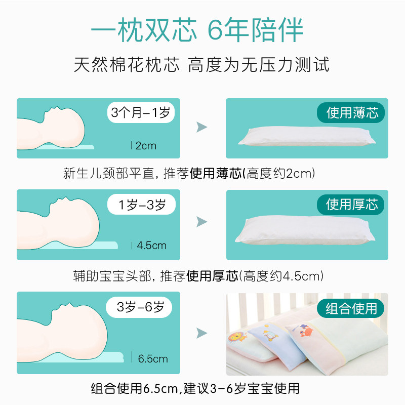 思萌宝宝0-1-2-3岁纯棉幼儿枕头 smooms婴童枕头/枕芯