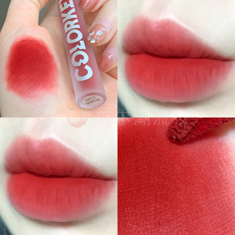 显白冰糖山楂色colorkey珂拉琪空气唇釉R666正红色口红镜面不沾杯,淘宝优惠券,粉丝福利购,淘宝优惠卷