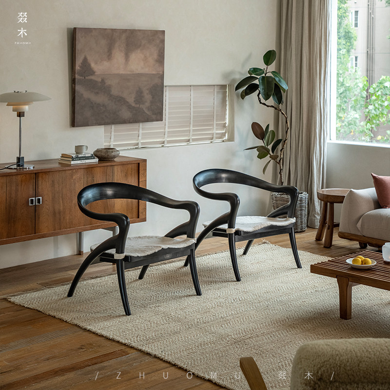 叕木|中古复古风设计师休闲椅侘寂民宿茶室柚木全实木单人沙发椅,淘宝优惠券,粉丝福利购,淘宝优惠卷