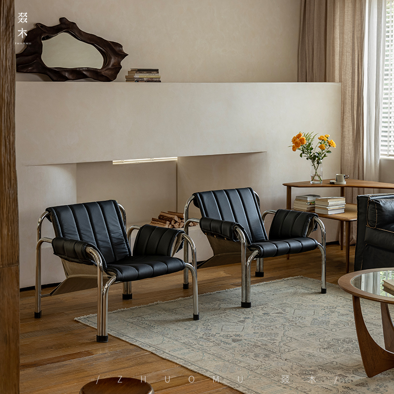 叕木|中古复刻\复古包豪斯风真皮头层牛皮设计师休闲单人沙发椅 - 图0