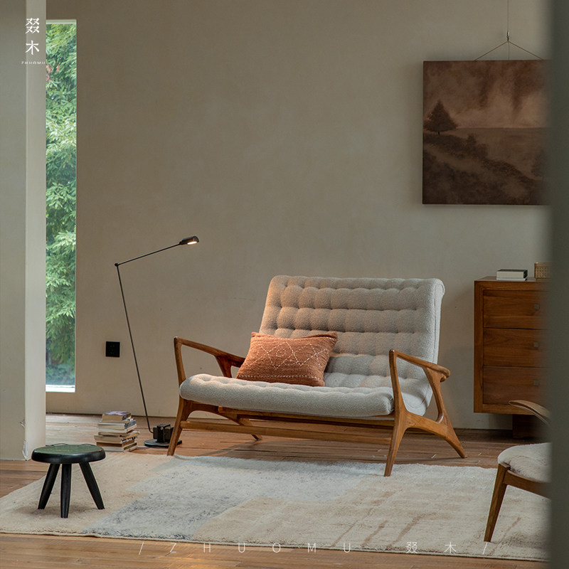叕木|柚木沙发椅单人布艺客厅双人单人法式中古复古风休闲实木椅,淘宝优惠券,粉丝福利购,淘宝优惠卷