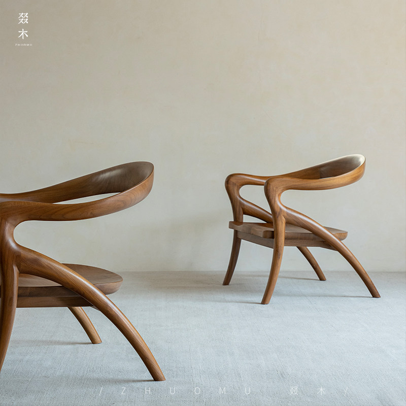 叕木|中古复古风设计师休闲椅侘寂民宿茶室柚木全实木单人沙发椅,淘宝优惠券,粉丝福利购,淘宝优惠卷