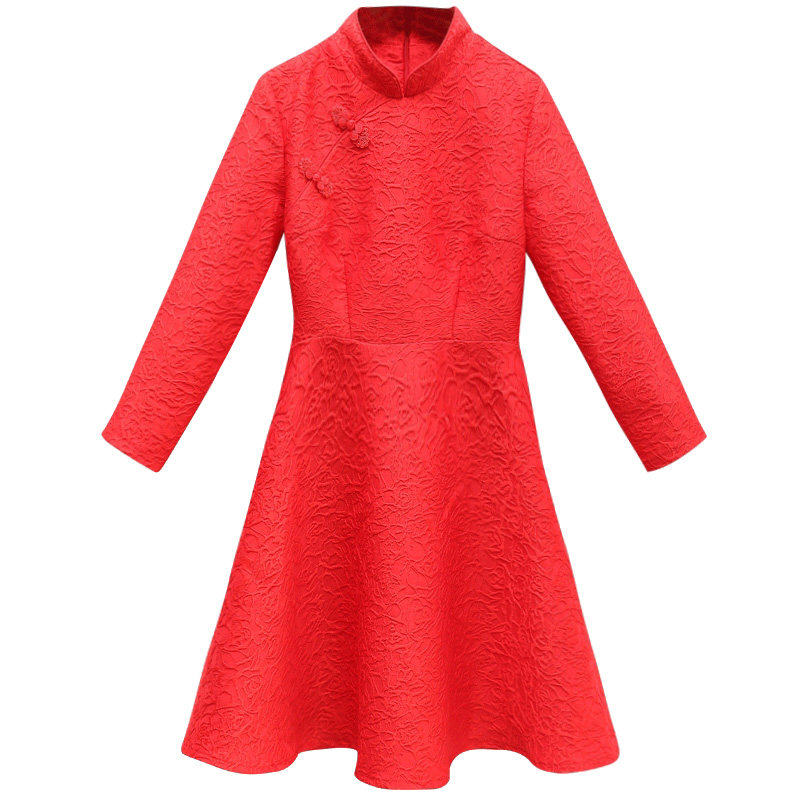 旗袍改良版连衣裙秋冬小个子小红色 宿念连衣裙