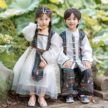 Hanfu Boy Autumn Chinese Wind Tang Costume Show Clothing Xinjiang heterodomain Childrens minority Apparel Dai ethnic clothing