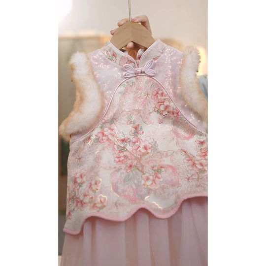 SC756 girls winter national style velvet thickened warm new Chinese style vest cheongsam skirt
