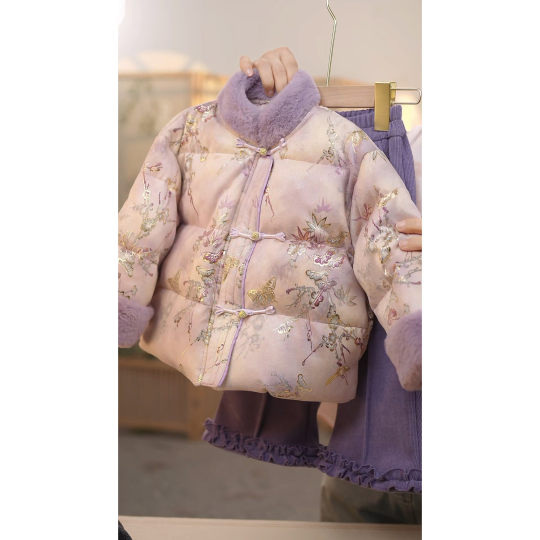 【紫月】带拉链SC714女童冬季新中式加绒加厚国风拜年服套装