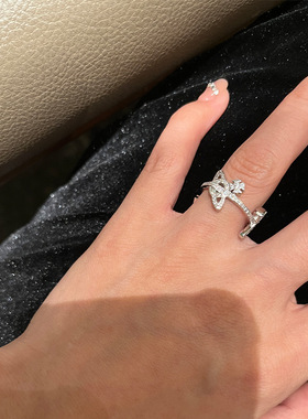 满钻斜镶三土星戒指精镶镂空平面星球食指戒指环