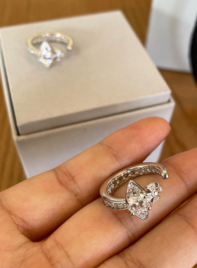 满钻开口土星戒指星球单钻指环皇冠镶钻戒925银