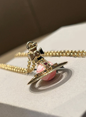 限定色立体土星orb项链粉色阿尔卑斯糖果飞行士小众首饰
