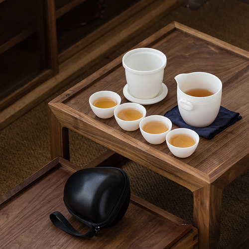 唐舍陶瓷羊脂玉瓷便携式旅行茶具套装白瓷快客杯一壶四杯户外家用 - 图3