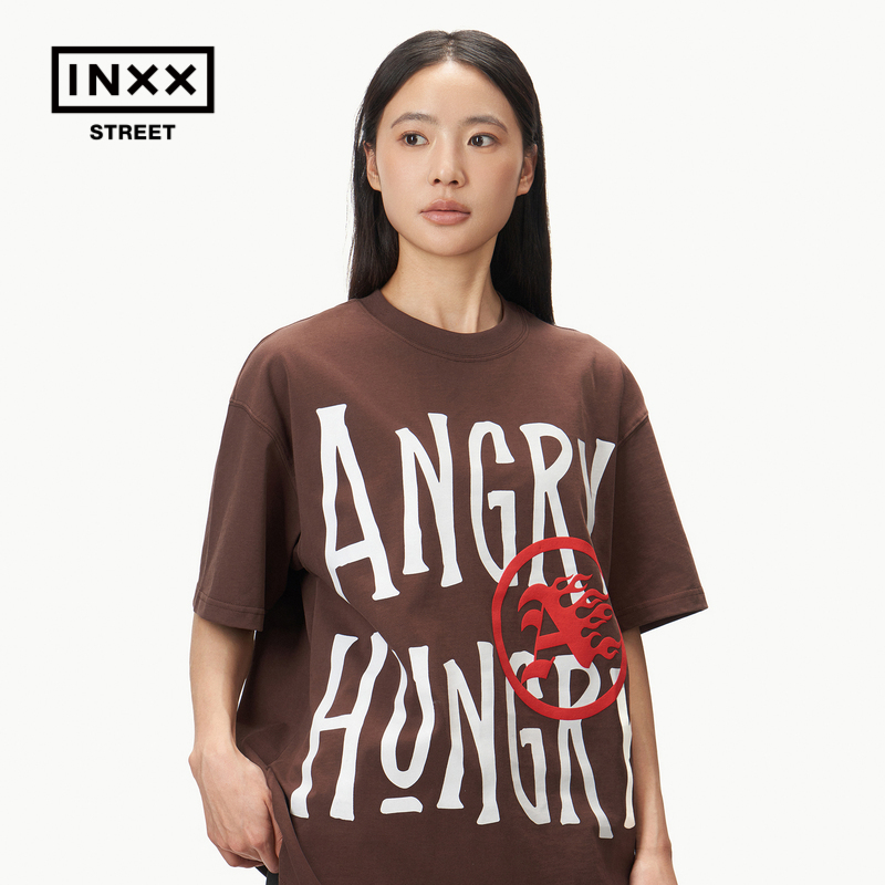 [inxx street]ANGRY HUNGRY潮牌24夏新品宽松印花圆领短袖T恤情况 - 图0