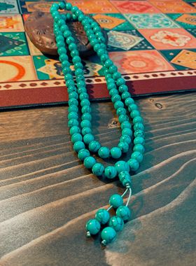 藏式优化绿松石108颗佛珠手串民族风男女多圈念珠禅新中式毛衣链