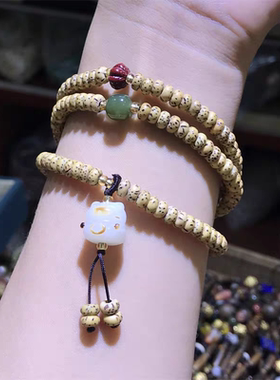 花道语阁原生态黄金籽星月菩提手串迷你多圈女款原创手链炭烧复古