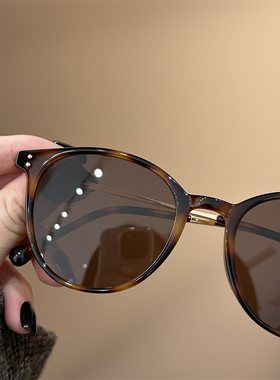 韩系复古椭圆形玳瑁色偏光太阳镜小众个性素颜气质防晒遮阳墨镜潮