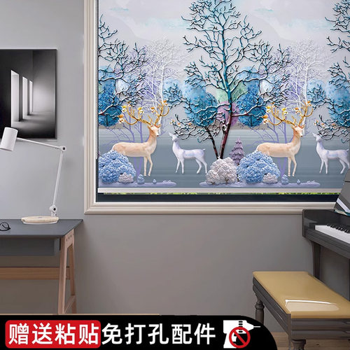 2026新款窗帘卷帘遮阳免打孔安装全遮光升降厨房卫生间卧室卷拉式 - 图0