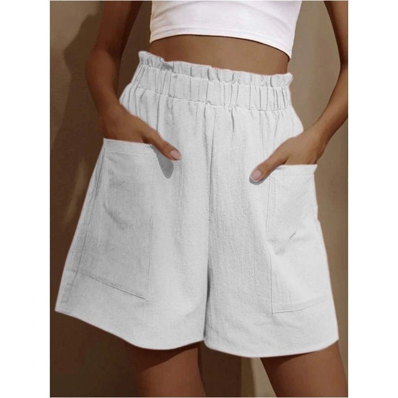 年亚马逊新款 欧美女士棉麻花苞高腰短裤 时尚大码阔腿休闲短,淘宝优惠券,粉丝福利购,淘宝优惠卷