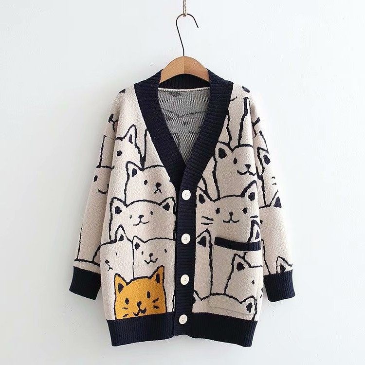 日系卡通毛衣外套女秋冬新款宽松慵懒风可爱针织开衫外搭上衣,淘宝优惠券,粉丝福利购,淘宝优惠卷