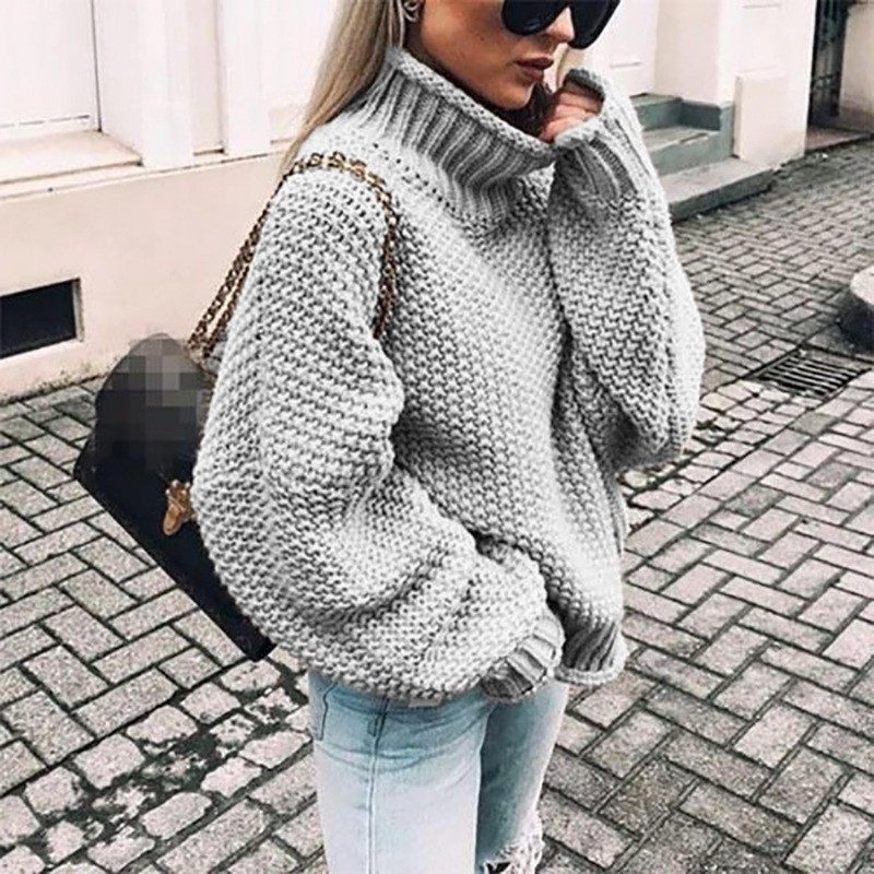 新款独立站亚马逊外贸秋冬毛衣女爆款卷边高领蝙蝠袖针织衫,淘宝优惠券,粉丝福利购,淘宝优惠卷