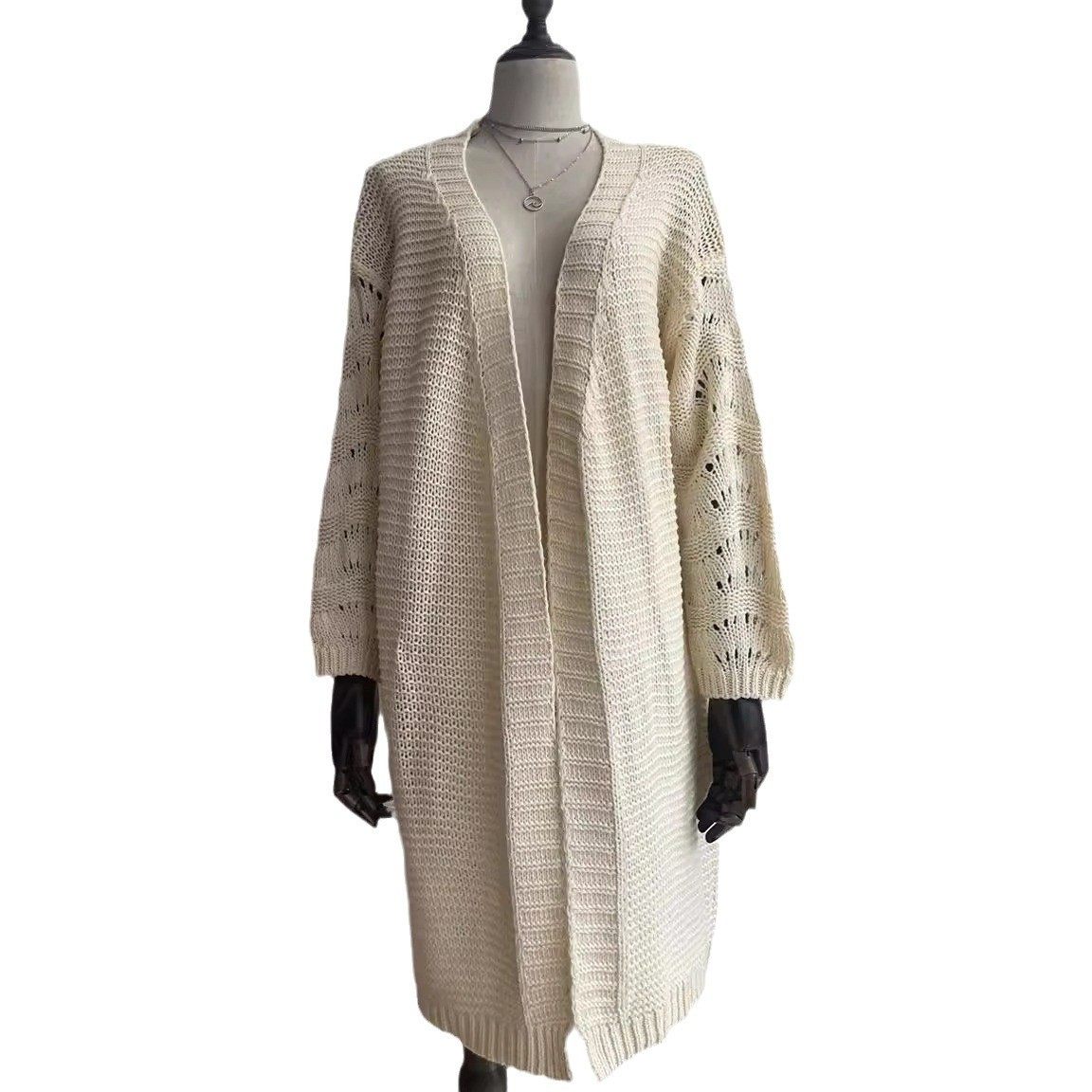 新款毛衣亚马逊长款开衫纯色欧美女式针织开衫中长款外贸女装,淘宝优惠券,粉丝福利购,淘宝优惠卷