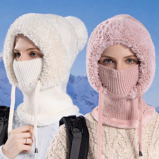 Cold-proof hat - 40 degrees below zero for women riding electric bikes, warm cotton hat, mask, neck scarf, one-piece Northeast cold-proof equipment