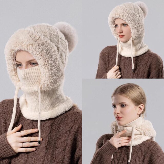 Cold-proof hat - 40 degrees below zero for women riding electric bikes, warm cotton hat, mask, neck scarf, one-piece Northeast cold-proof equipment