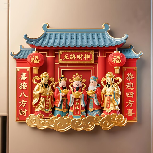 Five-way God of Wealth Magnetic Refrigerator Magnet brings good fortune and welcomes wealth and happiness