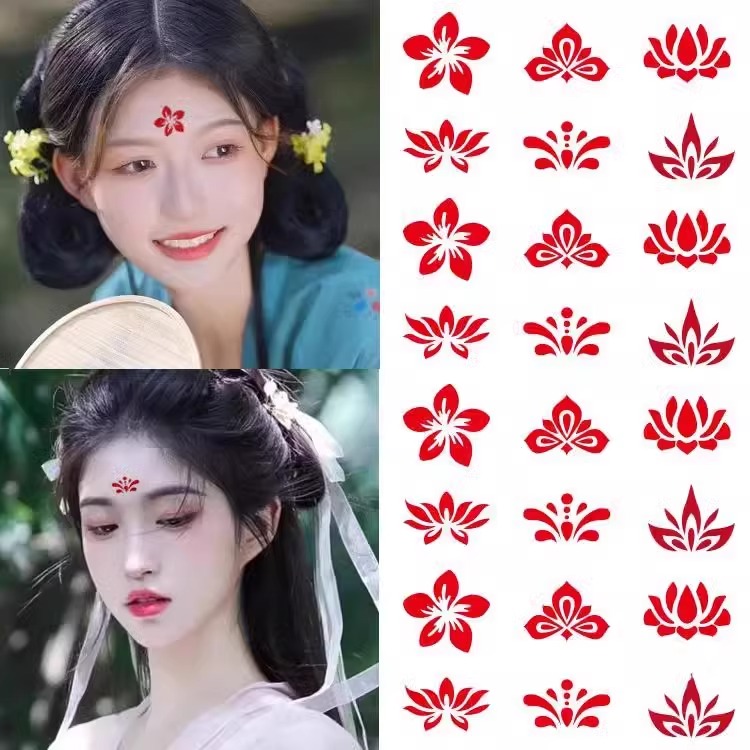 儿童花钿眉心贴女孩宝宝额头印花纹身贴纸成人汉服古装古风美人贴-图1