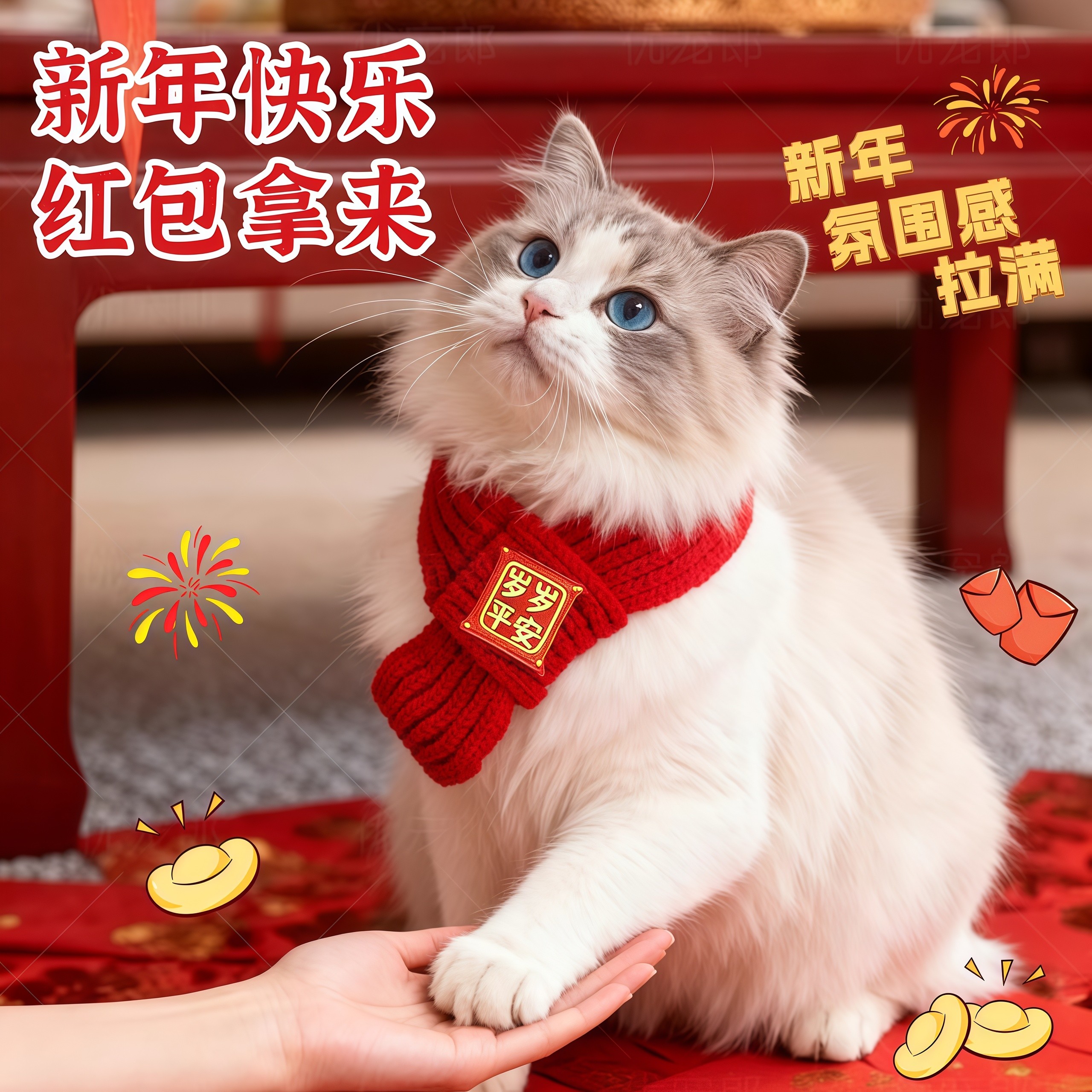 猫咪新年围脖狗狗可爱项圈毛线保暖宠物围巾围兜红色过年喜庆配饰,淘宝优惠券,粉丝福利购,淘宝优惠卷