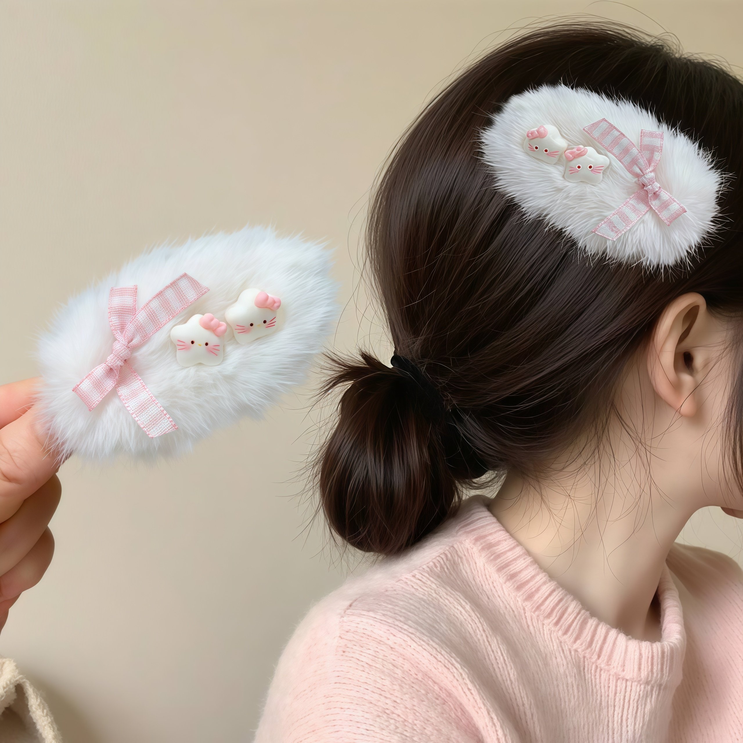 可爱毛绒猫发夹秋冬毛茸茸星星卡通发卡少女甜美发饰刘海毛绒夹,淘宝优惠券,粉丝福利购,淘宝优惠卷