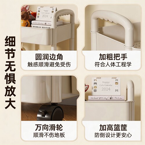 小推车置物架多层收纳架玩具书架落地办公桌下客厅零食架子高颜值 - 图2