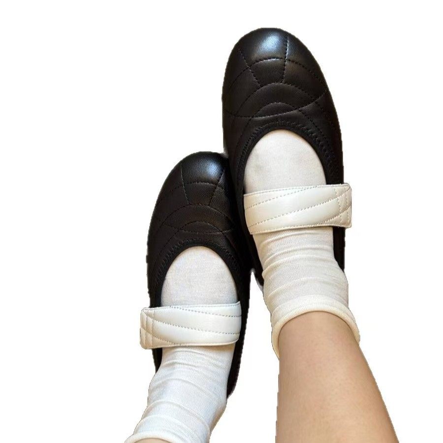 2026早春款法式复古风羊皮玛丽珍鞋女魔术贴拼色平底芭蕾舞鞋百搭,淘宝优惠券,粉丝福利购,淘宝优惠卷