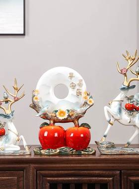 优选新中式柿柿如意摆件客厅玄关装饰客厅家居电视U柜酒柜乔迁新