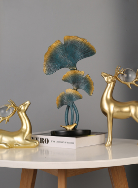 优选新中式银杏叶摆件轻奢高档客厅电视柜K装饰品书房书架布置树