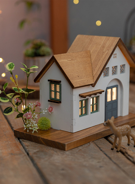 优选阿楹 美式复古木屋工艺品 创意小夜灯摆件钢琴法式.儿童房装