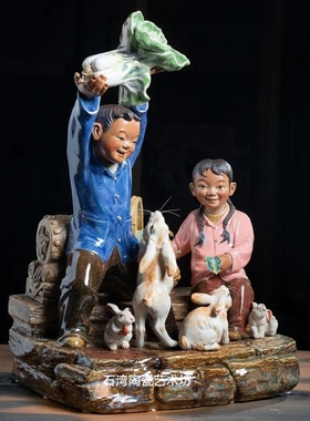 陶瓷仿真动物生肖小白兔子手工品