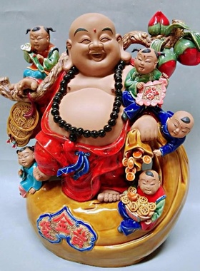 石湾陶瓷笑弥勒佛中式禅意摆件