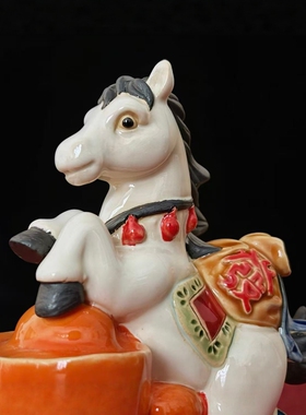 陶瓷动物小马可爱装饰招财摆件