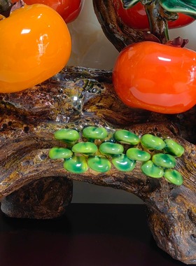 陶瓷仿真植物柿子树盆景摆件